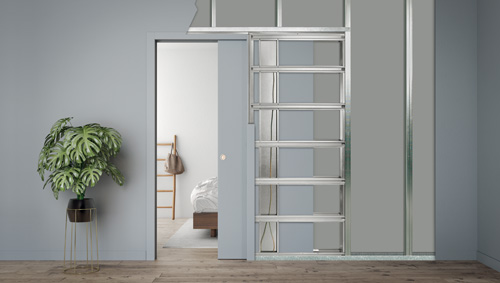 ECLISSE Luce wiring-ready sliding pocket door system with jambs and architraves