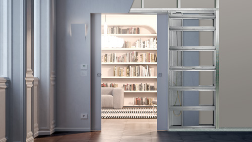 ECLISSE Luce wiring-ready sliding pocket door system without jambs and architraves