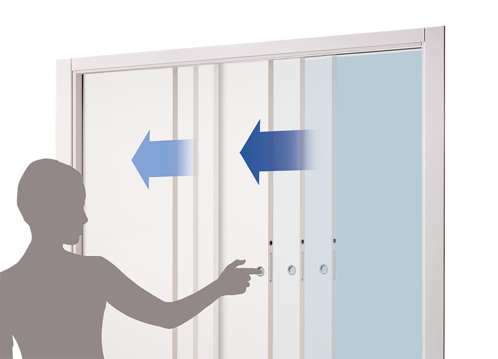 Synchronisation system for two parallel doors